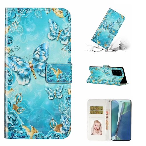 

For Samsung Galaxy Note20 Ultra Oil Embossed 3D Drawing Leather Phone Case(Blue Butterflies)