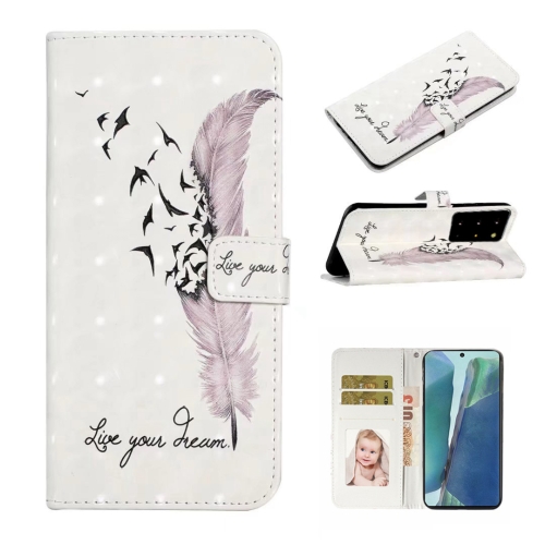 

For Samsung Galaxy Note20 Ultra Oil Embossed 3D Drawing Leather Phone Case(Feather)