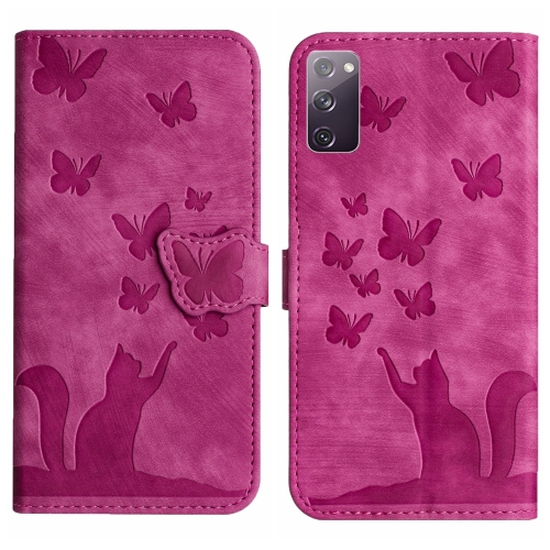

For Samsung Galaxy S20 FE Butterfly Cat Embossing Flip Leather Phone Case(Pink)