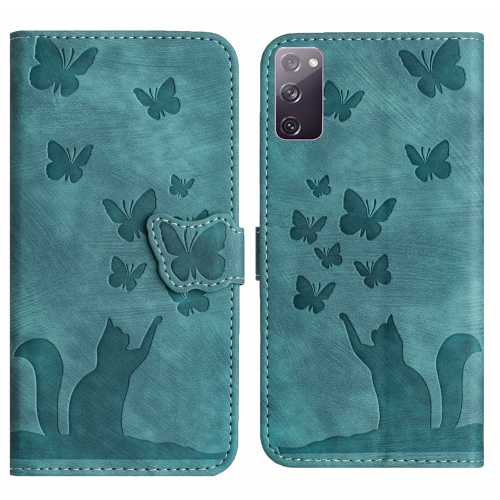 

For Samsung Galaxy S20 FE Butterfly Cat Embossing Flip Leather Phone Case(Wathet)