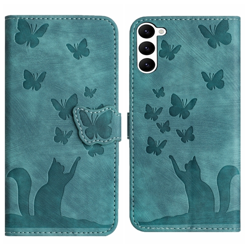 

For Samsung Galaxy S23+ 5G Butterfly Cat Embossing Flip Leather Phone Case(Wathet)