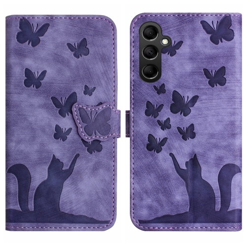 

For Samsung Galaxy S23 FE 5G Butterfly Cat Embossing Flip Leather Phone Case(Purple)