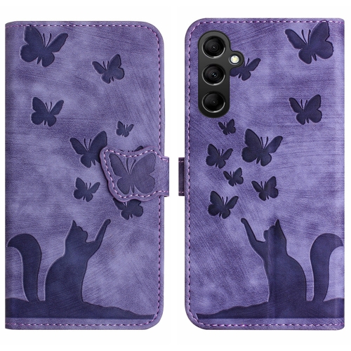 

For Samsung Galaxy S24 5G Butterfly Cat Embossing Flip Leather Phone Case(Purple)