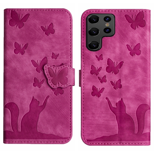 

For Samsung Galaxy S24 Ultra 5G Butterfly Cat Embossing Flip Leather Phone Case(Pink)