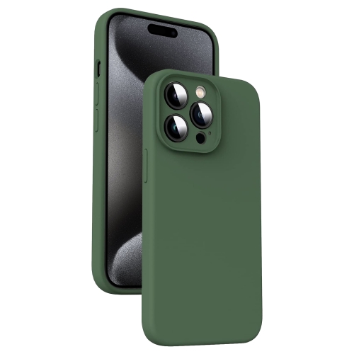 

For iPhone 15 Pro Max Microfiber Liquid Silicone Shockproof Phone Case(Dark Green)