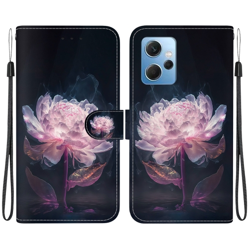

For Xiaomi Redmi Note 12 4G Global Crystal Texture Colored Drawing Leather Phone Case(Purple Peony)