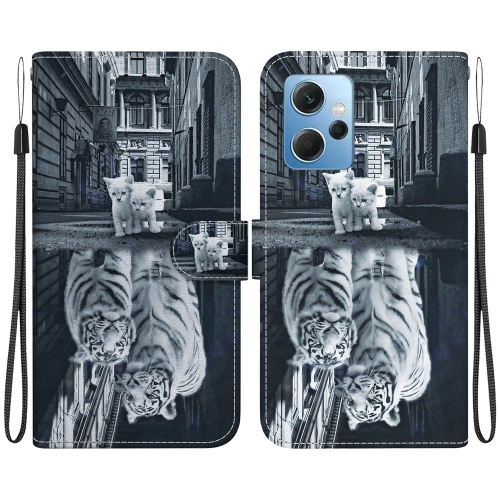 

For Xiaomi Redmi Note 12 4G Global Crystal Texture Colored Drawing Leather Phone Case(Cat Tiger Reflection)