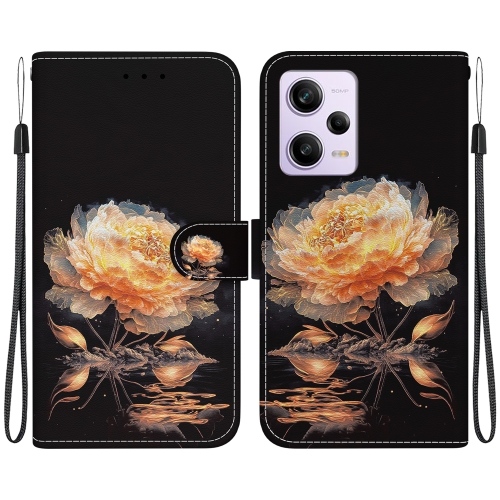 

For Xiaomi Redmi Note 12 Pro Crystal Texture Colored Drawing Leather Phone Case(Gold Peony)