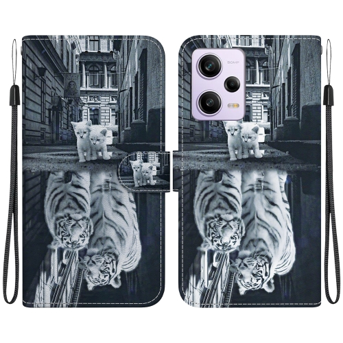 

For Xiaomi Redmi Note 12 Pro Crystal Texture Colored Drawing Leather Phone Case(Cat Tiger Reflection)