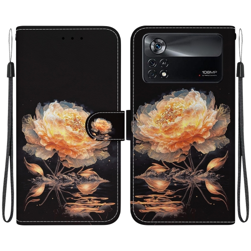 

For Xiaomi Poco X4 Pro 5G Crystal Texture Colored Drawing Leather Phone Case(Gold Peony)