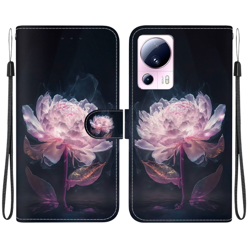 

For Xiaomi 13 Lite / Civi 2 Crystal Texture Colored Drawing Leather Phone Case(Purple Peony)