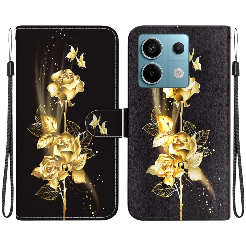 

For Xiaomi Redmi Note 13 Pro 5G Crystal Texture Colored Drawing Leather Phone Case(Gold Butterfly Rose)