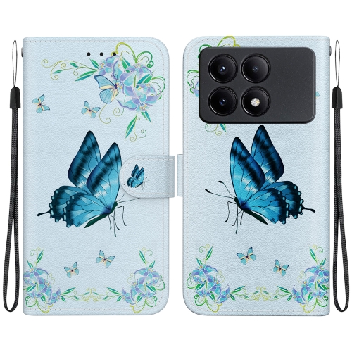 

For Xiaomi Redmi K70E / Poco X6 Pro Crystal Texture Colored Drawing Leather Phone Case(Blue Pansies)