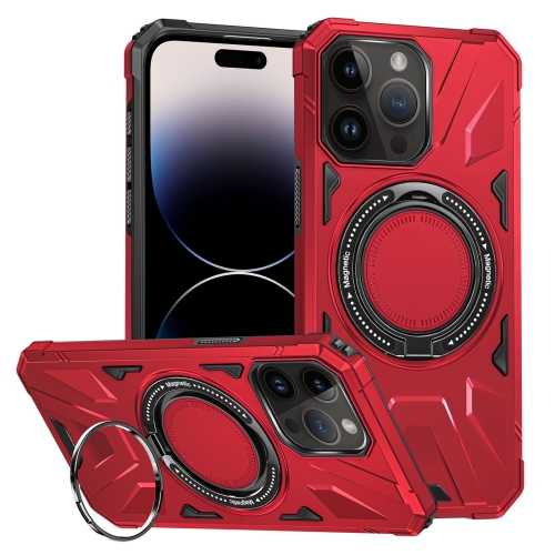 

For iPhone 14 Pro MagSafe Magnetic Shockproof Phone Case with Ring Holder(Red)