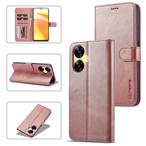 

For Realme C55 LC.IMEEKE Calf Texture Horizontal Flip Leather Case(Rose Gold)