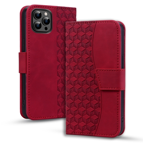 

For iPhone 13 Pro Max Business Diamond Buckle Leather Phone Case with Lanyard(Wine Red)