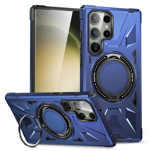 

For Samsung Galaxy S24 Ultra 5G MagSafe Magnetic Shockproof Phone Case with Ring Holder(Navy Blue)