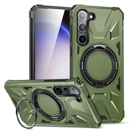 

For Samsung Galaxy S24 5G MagSafe Magnetic Shockproof Phone Case with Ring Holder(Dark Green)