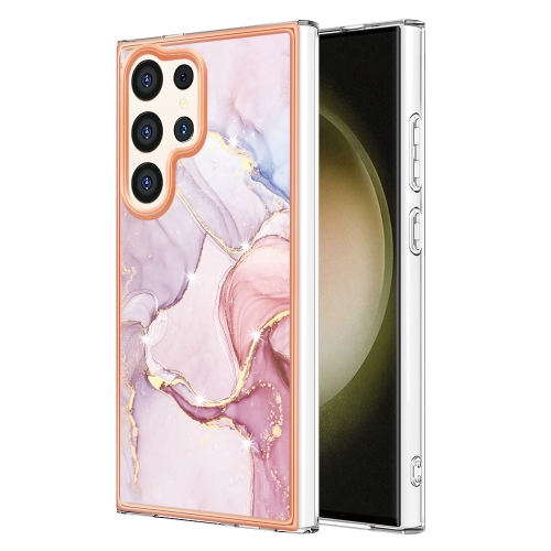 

For Samsung Galaxy S24 Ultra 5G Electroplating Marble Dual-side IMD Phone Case(Rose Gold 005)