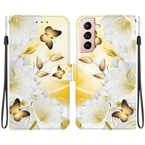 

For Samsung Galaxy S21 5G Crystal Texture Colored Drawing Leather Phone Case(Gold Butterfly Epiphyllum)