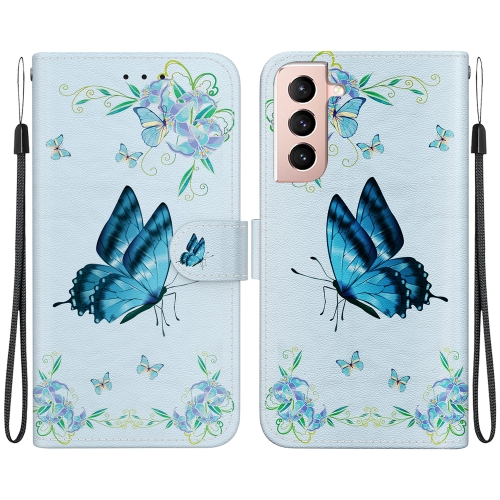 

For Samsung Galaxy S21 5G Crystal Texture Colored Drawing Leather Phone Case(Blue Pansies)