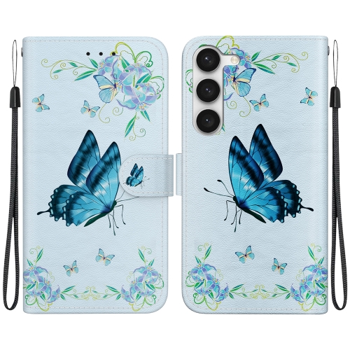 

For Samsung Galaxy S23 5G Crystal Texture Colored Drawing Leather Phone Case(Blue Pansies)