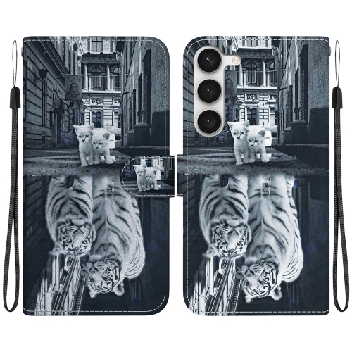 

For Samsung Galaxy S23+ 5G Crystal Texture Colored Drawing Leather Phone Case(Cat Tiger Reflection)