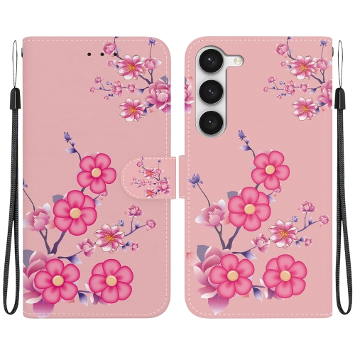 

For Samsung Galaxy S23+ 5G Crystal Texture Colored Drawing Leather Phone Case(Cherry Blossoms)