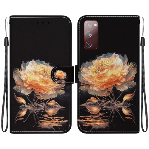 

For Samsung Galaxy S20 FE 5G Crystal Texture Colored Drawing Leather Phone Case(Gold Peony)