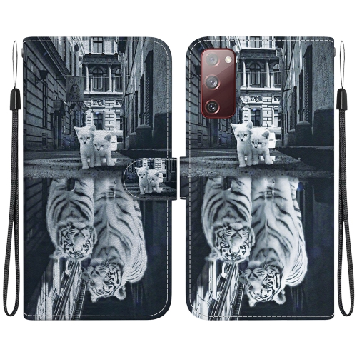 

For Samsung Galaxy S20 FE 5G Crystal Texture Colored Drawing Leather Phone Case(Cat Tiger Reflection)