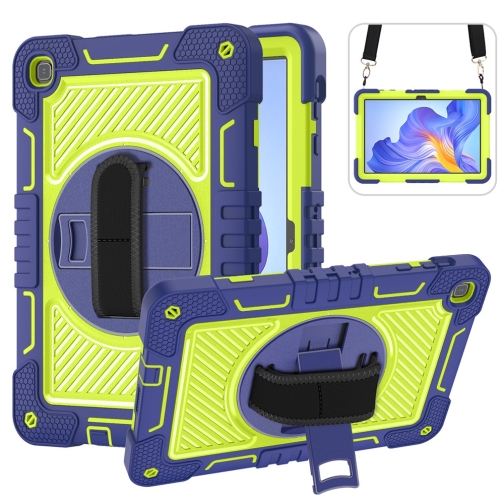 

For Honor Pad X8 360 Degree Rotation PC Contrast Silicone Tablet Case(Navy Blue + Yellow Green)