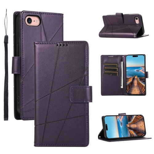 

For iPhone SE 2022 / SE 2020 PU Genuine Leather Texture Embossed Line Phone Case(Purple)