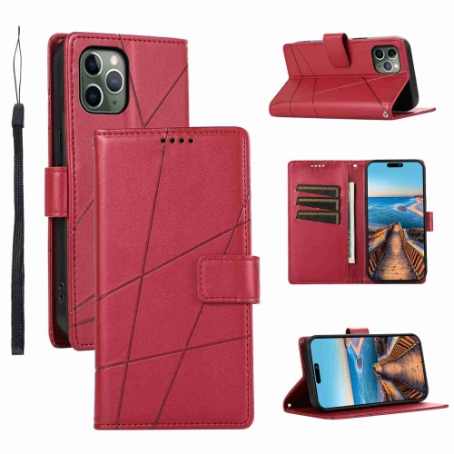 

For iPhone 11 Pro PU Genuine Leather Texture Embossed Line Phone Case(Red)