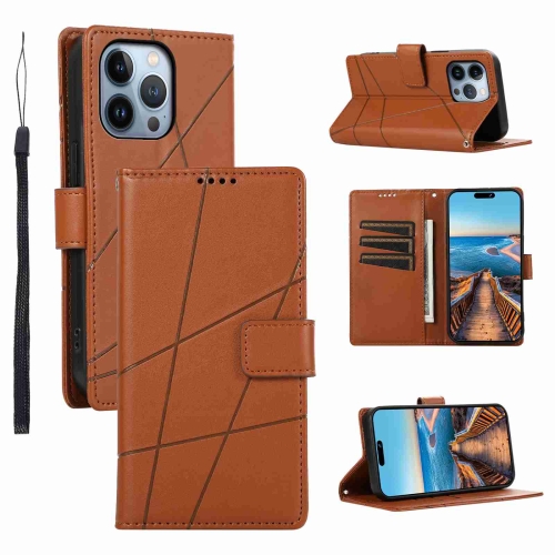 

For iPhone 13 Pro PU Genuine Leather Texture Embossed Line Phone Case(Brown)