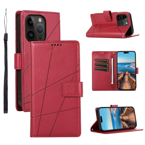 

For iPhone 14 Pro PU Genuine Leather Texture Embossed Line Phone Case(Red)