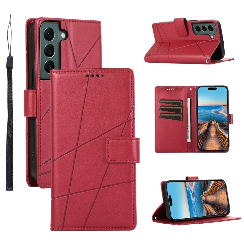 

For Samsung Galaxy S22 5G PU Genuine Leather Texture Embossed Line Phone Case(Red)