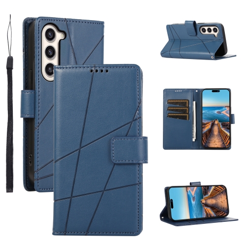 

For Samsung Galaxy S23+ 5G PU Genuine Leather Texture Embossed Line Phone Case(Blue)