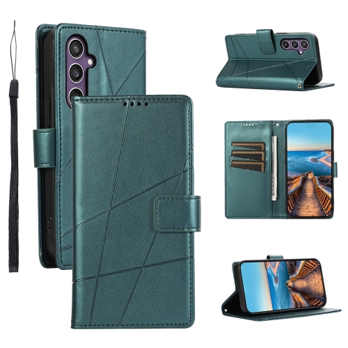 

For Samsung Galaxy S24+ 5G PU Genuine Leather Texture Embossed Line Phone Case(Green)