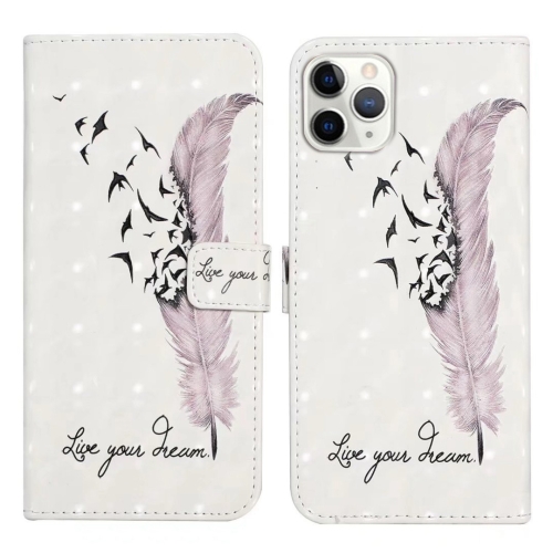 

For iPhone 12 / 12 Pro Oil Embossed 3D Drawing Leather Phone Case(Feather)