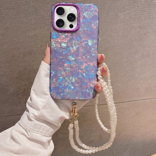 

For iPhone 14 Pro Shell Texture Crossbody Pearl Chain TPU Hybrid Acrylic Phone Case(Purple)