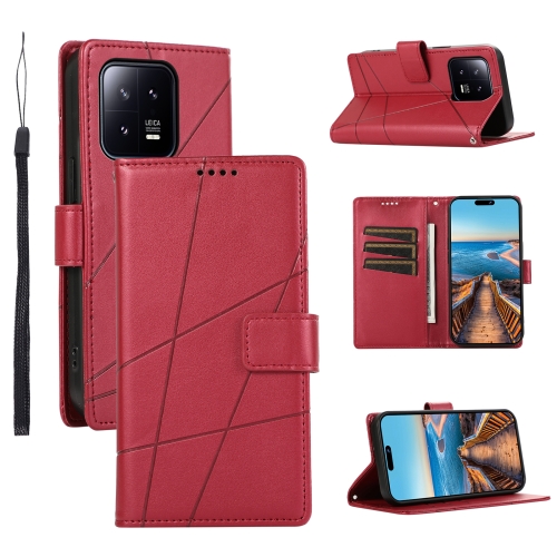 

For Xiaomi 13 PU Genuine Leather Texture Embossed Line Phone Case(Red)