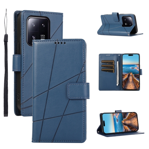 

For Xiaomi 13 Pro PU Genuine Leather Texture Embossed Line Phone Case(Blue)