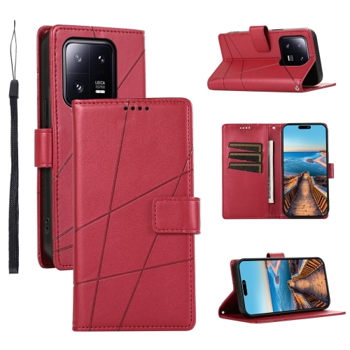 

For Xiaomi 13 Pro PU Genuine Leather Texture Embossed Line Phone Case(Red)
