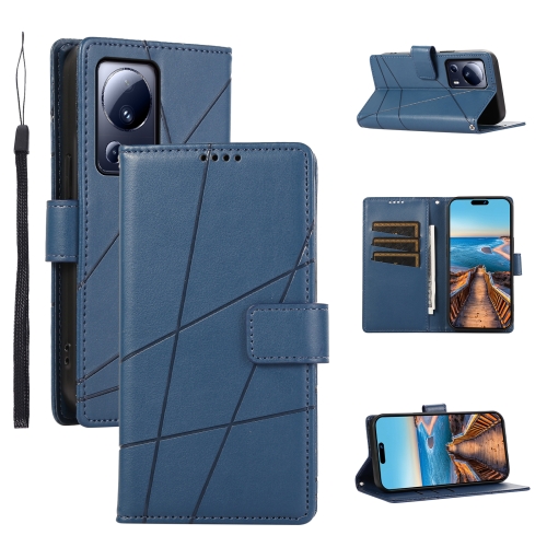 

For Xiaomi 13 Lite PU Genuine Leather Texture Embossed Line Phone Case(Blue)
