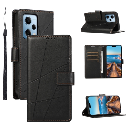 

For Xiaomi Redmi Note 12 Pro 5G Global PU Genuine Leather Texture Embossed Line Phone Case(Black)