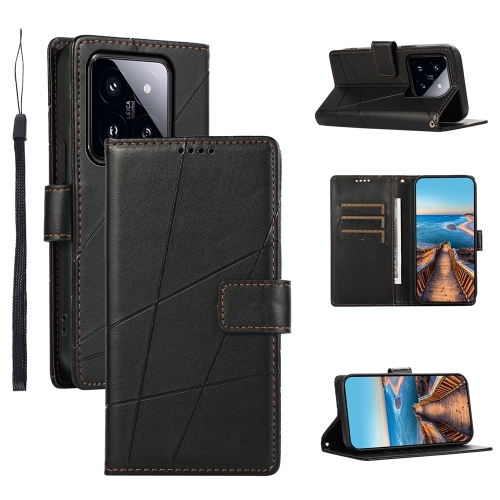 

For Xiaomi 14 Pro PU Genuine Leather Texture Embossed Line Phone Case(Black)