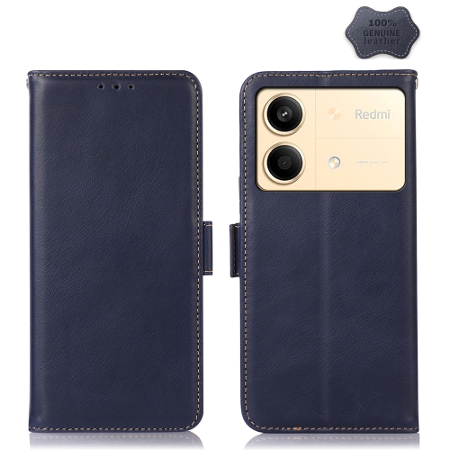 

For Xiaomi Redmi Note 13R Pro Magnetic Crazy Horse Texture Genuine Leather RFID Phone Case(Blue)