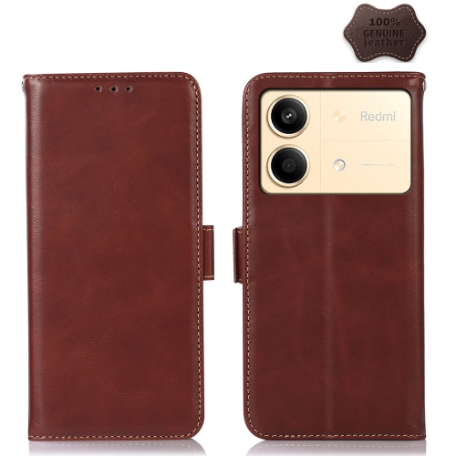 

For Xiaomi Redmi Note 13R Pro Magnetic Crazy Horse Texture Genuine Leather RFID Phone Case(Brown)