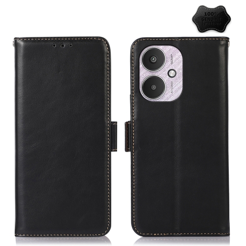 

For Xiaomi Redmi 13C 4G/5G/Poco C65/Poco M6 Magnetic Crazy Horse Texture Genuine Leather RFID Phone Case(Black)