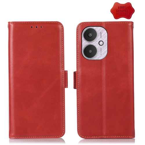 

For Xiaomi Redmi 13C 4G/5G/Poco C65/Poco M6 Magnetic Crazy Horse Texture Genuine Leather RFID Phone Case(Red)